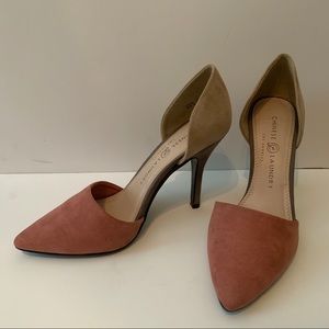 Color Block Pink/Mauve and Tan Pointed Toe Heels